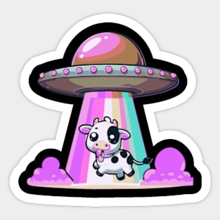 Funny Kawaii Cow UFO Abduction Cute Tongue Out Sticker